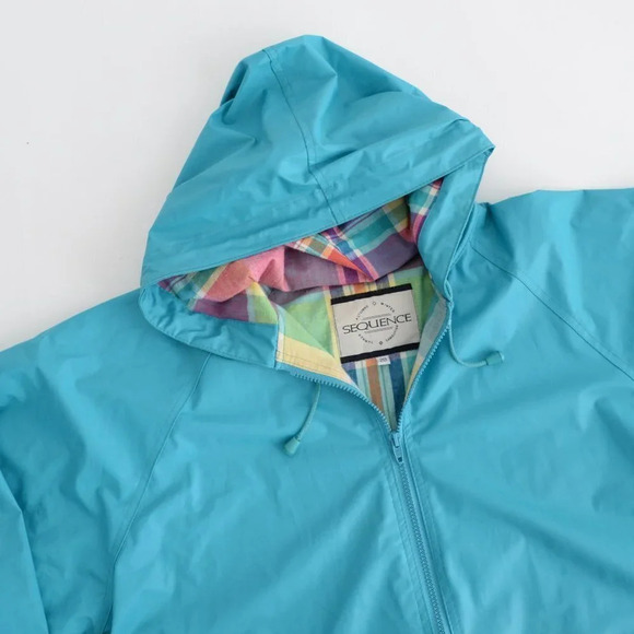 Vintage Sequence Teal Rain Jacket with Rainbow Lining Size  20 - Picture 13 of 15